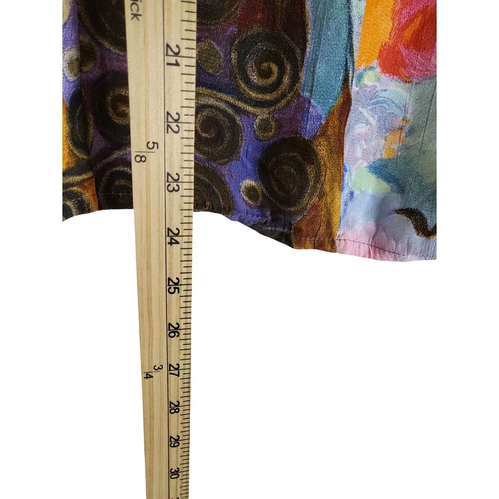 Vintage Carole Little Abstract Art Print Blouse Rayon Crepe Short Sleeve Boho L
